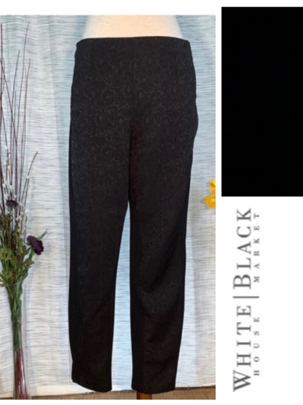 WHBM black “The Skinny” pants with decorative front stitching on front panels